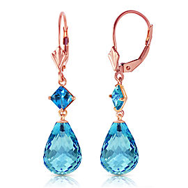 14K Solid Rose Gold Leverback Earrings with Blue Topaz