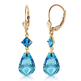 11 CTW 14K Solid Gold Broadway Blue Topaz Earrings