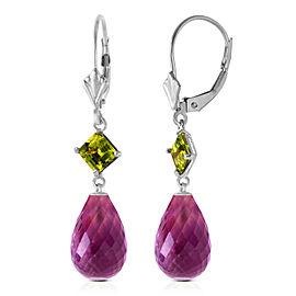 11 CTW 14K Solid White Gold Take A Stand Peridot Amethyst Earrings