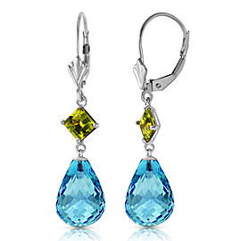 11 CTW 14K Solid White Gold Dedications Peridot Blue Topaz Earrings