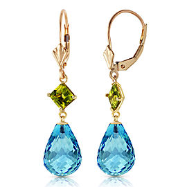 11 CTW 14K Solid Gold Panorama Blue Topaz Peridot Earrings