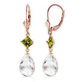 14K Solid Rose Gold Leverback Earrings with Peridot & Rose Topaz