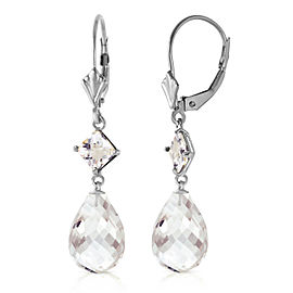 11 CTW 14K Solid White Gold Leverback Earrings White Topaz