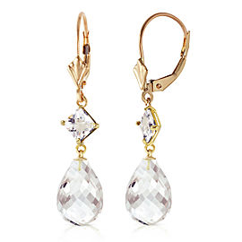 11 CTW 14K Solid Gold Leverback Earrings White Topaz