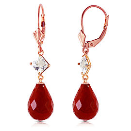 14K Solid Rose Gold Leverback Earrings with Rose Topaz & Ruby