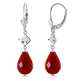 18.6 CTW 14K Solid White Gold Leverback Earrings White Topaz Ruby