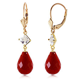 18.6 CTW 14K Solid Gold Leverback Earrings White Topaz Ruby