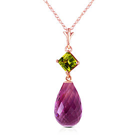 14K Solid Rose Gold Necklace with Peridot & Purple Amethyst