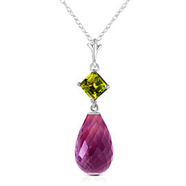 5.5 CTW 14K Solid White Gold Necklace Peridot Purple Amethyst