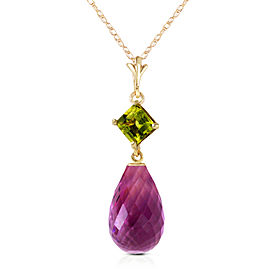 5.5 CTW 14K Solid Gold Necklace Peridot Purple Amethyst