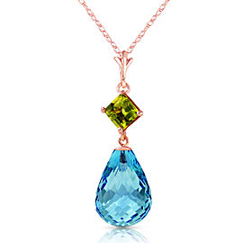 14K Solid Rose Gold Necklace with Peridot & Blue Topaz