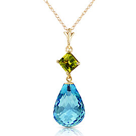 5.5 CTW 14K Solid Gold My Life Is You Peridot Blue Topaz Necklace