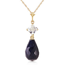 9.3 CTW 14K Solid Gold Necklace White Topaz Sapphire