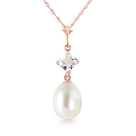 14K Solid Rose Gold Necklace with Rose Topaz & Cultured Pearl