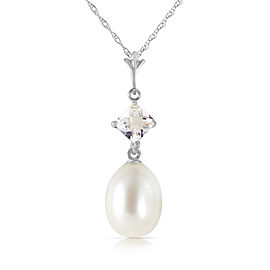 4.5 CTW 14K Solid White Gold Deal Done White Topaz Cultured Pearl Necklace