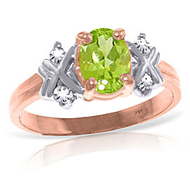 0.97 CTW 14K Solid Rose Gold Xo Peridot Diamond Ring