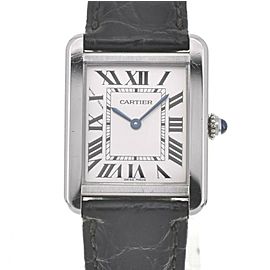 CARTIER Tank solo SM 3170 SS/Leather Silver Dial Quartz Ladies Watch LXGJHW-12