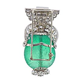 Cartier approximately 65 Carat Carved Colombian Emerald Diamond Platinum Brooch