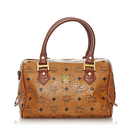 MCM Visetos Leather Boston Bag