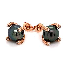 Diamond Large Tahitian Pearl Earrings 14k Gold 9.7 mm Certified $3,450