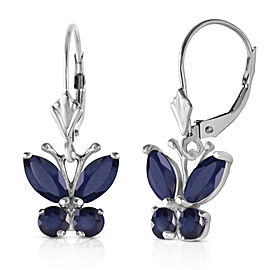 1.24 CTW 14K Solid White Gold Butterfly Earrings Sapphire