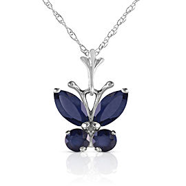 0.6 CTW 14K Solid White Gold Butterfly Necklace Natural Sapphire