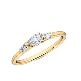 0.30 Ct Horizontal Pear and Baguette Cut Petite Lab Grown Diamond Ring in 14K Yellow Gold