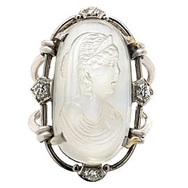 Victorian Moostone Cameo Diamond Platinum Ring