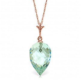 11.25 CTW 14K Solid Rose Gold Necklace Pointy Briolette Drop Blue Topaz