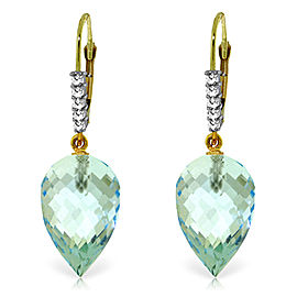 22.65 CTW 14K Solid Gold Drop Briolette Blue Topaz Diamond Earrings