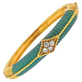 Van Cleef & Arpels 1970s Carved Chrysoprase Diamond Gold Bracelet