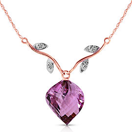 10.77 CTW 14K Solid Rose Gold Necklace Diamond Twisted Briolette Amethyst