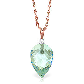 11.3 CTW 14K Solid Rose Gold Pointy Blue Topaz Diamond Necklace