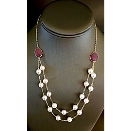 Akoya Pearl Ruby Necklace 14k Gold 7.80 mm 19 3/4" Certified $2,450