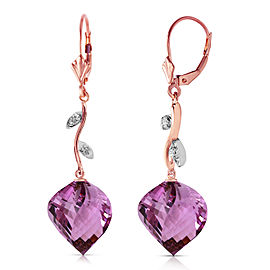 21.52 CTW 14K Solid Rose Gold Diamond Spiral Amethyst Earrings