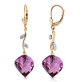 21.52 CTW 14K Solid Gold Diamond Spiral Amethyst Earrings