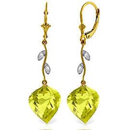 21.52 CTW 14K Solid Gold Diamond Spiral Lemon Quartz Earrings