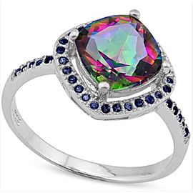 925 Sterling Silver Mystic Gemstone & Blue Sapphire Ring Size 7