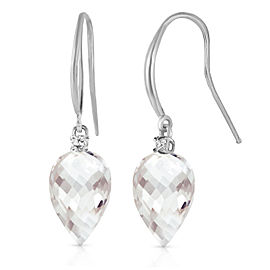 24.6 CTW 14K Solid White Gold Fish Hook Earrings Diamond White Topaz