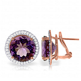 12.4 CTW 14K Solid Rose Gold French Clips Earrings Diamond Amethyst