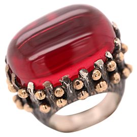 Vintage Silver Brutalist BORA Dome Red Stone Ring