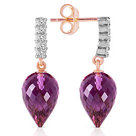 19.15 CTW 14K Solid Rose Gold Earrings Diamond Amethyst