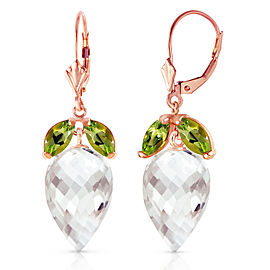 25.5 CTW 14K Solid Rose Gold Earrings Peridot Briolette White Topaz