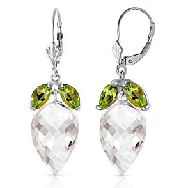 25.5 CTW 14K Solid White Gold Earrings Peridot Briolette White Topaz