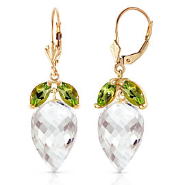 25.5 CTW 14K Solid Gold Earrings Peridot Briolette White Topaz