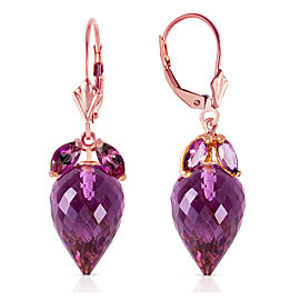 20 CTW 14K Solid Rose Gold Earrings Pointy Briolette Amethyst