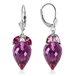 20 CTW 14K Solid White Gold Earrings Pointy Briolette Amethyst