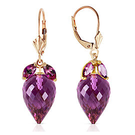 20 CTW 14K Solid Gold Earrings Pointy Briolette Amethyst