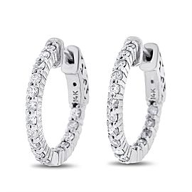 14k White Gold 0.79 Ct. Natural Diamonds Inside Out Hoop 3/4" Earrings