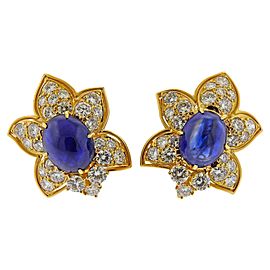 Sapphire Cabochon Diamond Gold Earrings